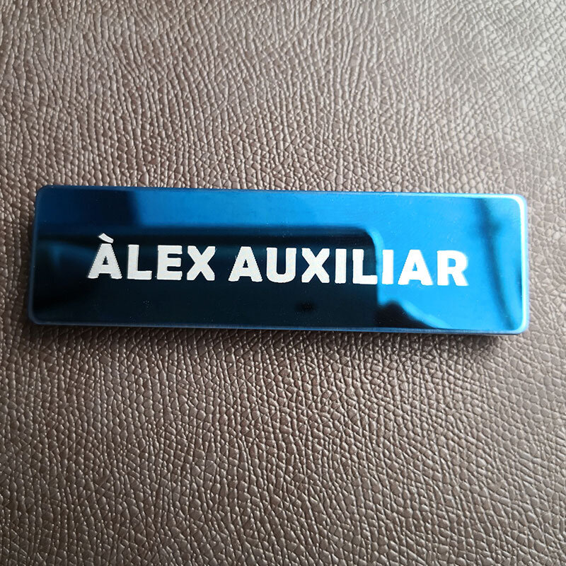 Metal Badge Pin Holder com Gravado Prateado, Casa Imagem, Endereço Plate, Etiquetas Nome Personalizado, Azul, Marca Texto, 7x2cm