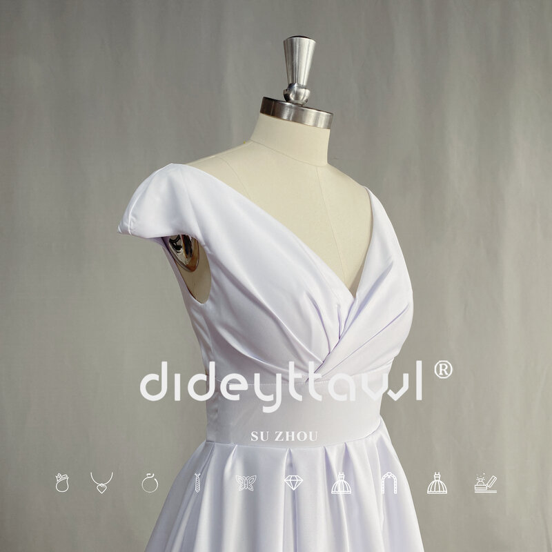 Dideyttawl 캡 슬리브 신부를 위한 우아한 웨딩 드레스, 2023 플레인 심플 오픈 백 하이 사이드 슬릿 V 넥 신부 가운
