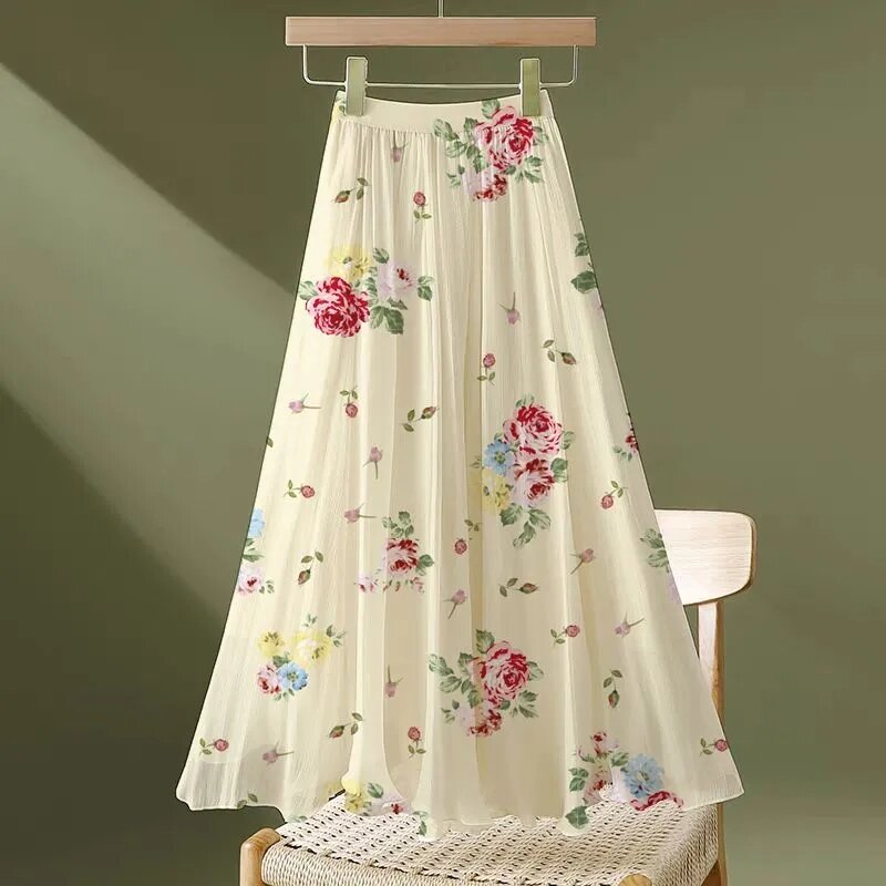 Элегантная винтажная женская шифоновая длинная юбка, Корейская одежда, модная весенне-летняя Офисная Женская облегающая повседневная юбка миди с высокой талией