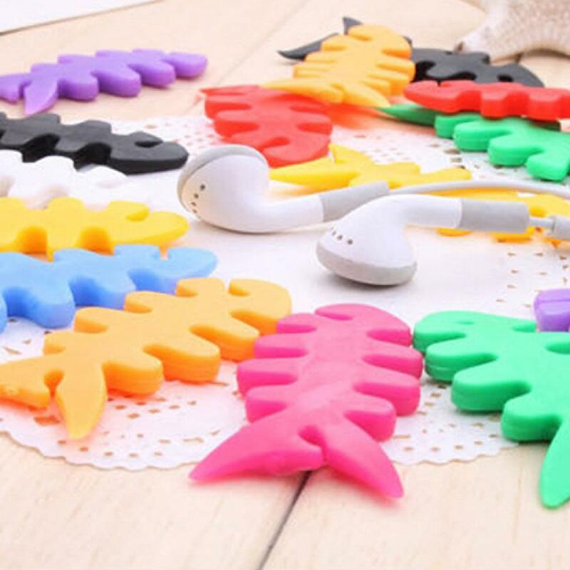 Silicone Fish Bone Cable Organizer Winder Cable cuffie auricolare Cord Wire Cable Organizer Holder Cord Holder Cable Manager