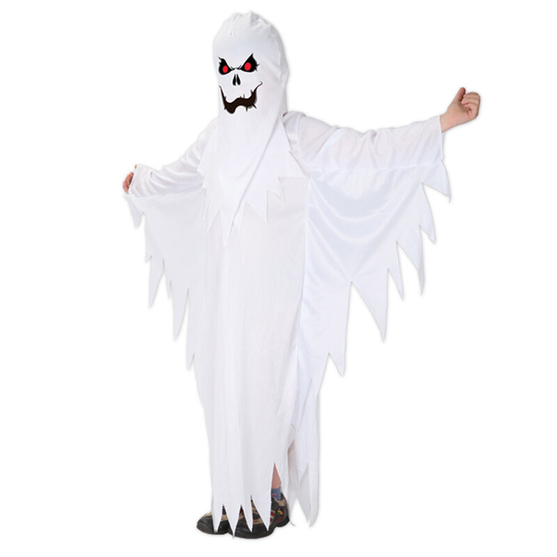 Jubah hantu putih, Jubah Cosplay lucu Set rumbai kelelawar, jubah tanpa lengan Pullover