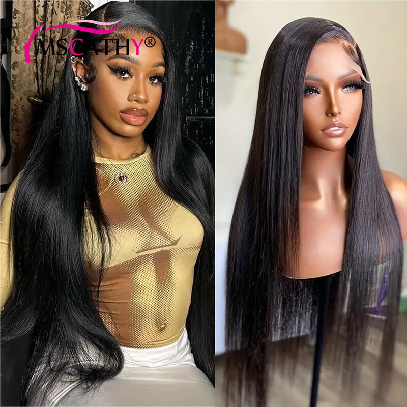 13x4 прозрачные кружевные передние искусственные длинные черные прямые для черных женщин, предварительно выщипанные бразильские человеческие волосы, парики