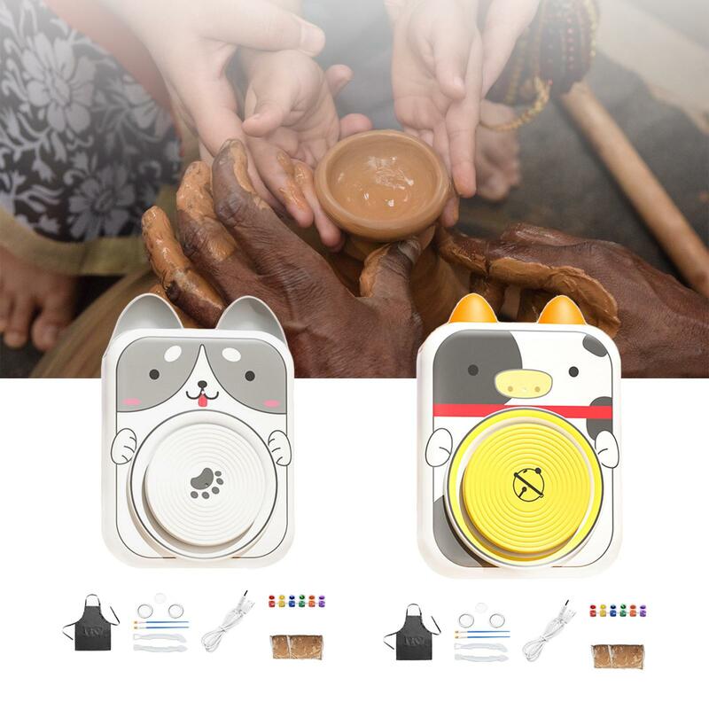 Pottery Wheel for Kids with Tools, Pigments and Apron Sculpting Clay Tools Cute Complete Pottery Set Children's Craft Supplies