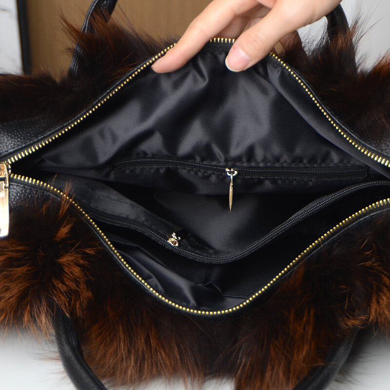 Red Fox Fur Handbag Women Single Shoulder Crossbody Bags Lady Clutch Bag Real Fur Tote Bag Winter Ladies Warm Shoulder Bags