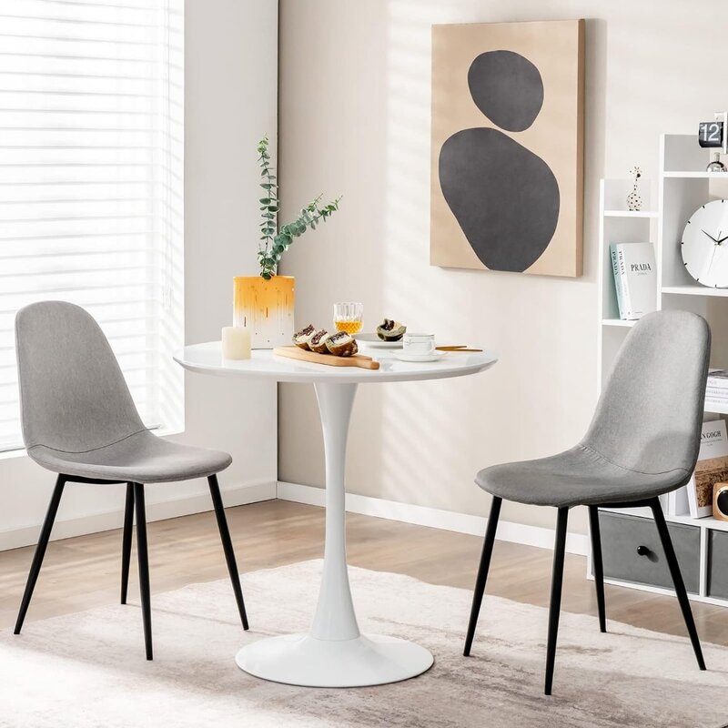 Белый круглый обеденный стол, современный кухонный стол с тюльпаном 32 дюйма с утолщенной столешницей и прочной металлической подставкой 0,9 дюйма
