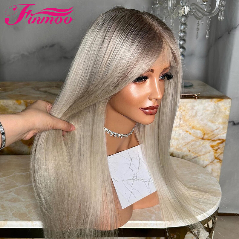Perruque Lace Closure Wig Remy Brésilienne Naturelle, Cheveux Lisses, Blond, Transparente, HD, Sans Colle, pour Femme