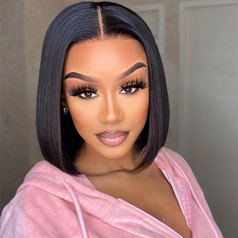 Straight Lace Front Wig Pre Plucked With Baby Hair Peruvian Remy Hair  Lace Closure Wigs For Women Human Hair Short Bob Wig