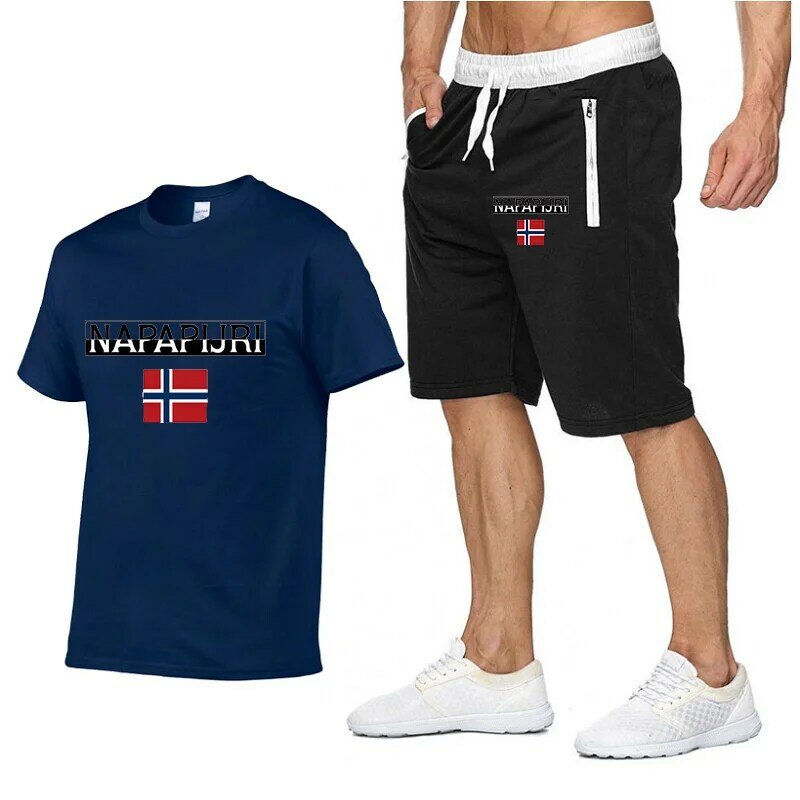 Zomer Nieuw 100% Katoenen Heren T-Shirts Shorts 2 Stuks Sets Pak Vrijetijdskleding Gym Y 2K Trainingspak Modemerk Kleding