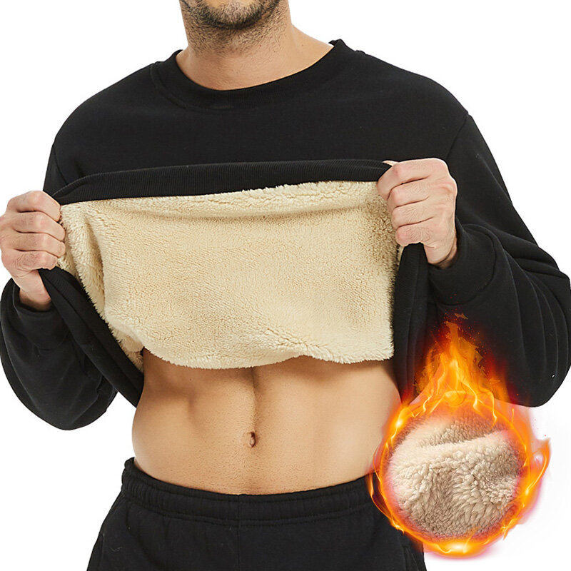 Pakaian dalam termal musim dingin pria katun lembut dipertebal enkripsi pria termal kemeja olahraga lapisan dasar kain termal