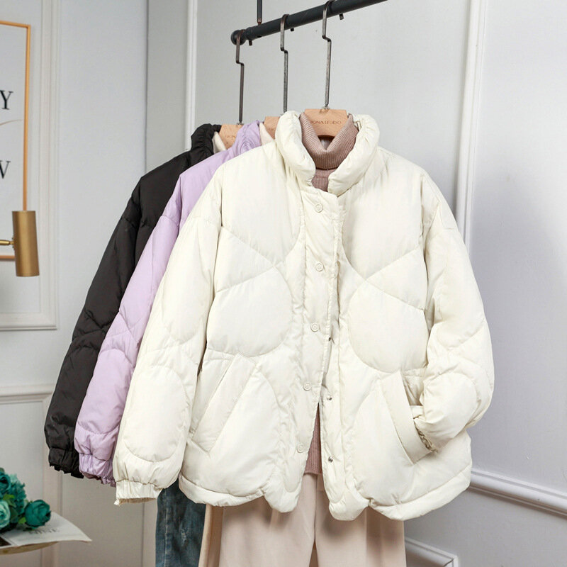 Модный женский пуховик, новинка, свободная верхняя одежда на белом утином пуху с воротником-стойкой, зима 2022, для отдыха, универсальные теплые пальто