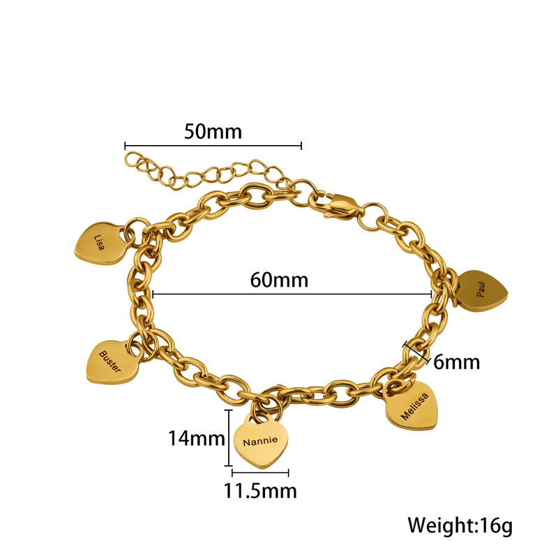 MYLONGINGHCHARM Customize Women Hearts Bracelet with Names Stainless steel heart bracelet