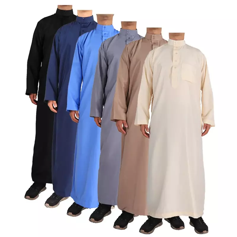 Pakaian Islami pria lengan panjang longgar Muslim laki-laki Arab Saudi Pakistan Kurta kostum Muslim gaun Kaftan Thobe