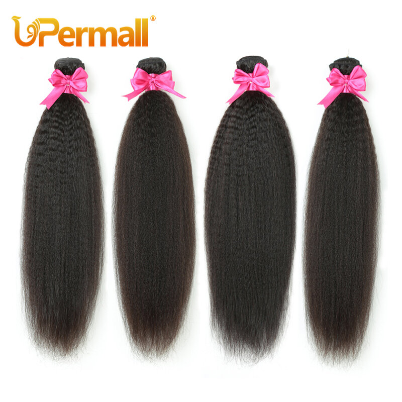 Мягкие курчавые прямые человеческие волосы от Upermall, предложение Yaki 1/3/4, 8-30 дюймов, 100% бразильские волнистые волосы без повреждений для женщин, естественный цвет, 10 А