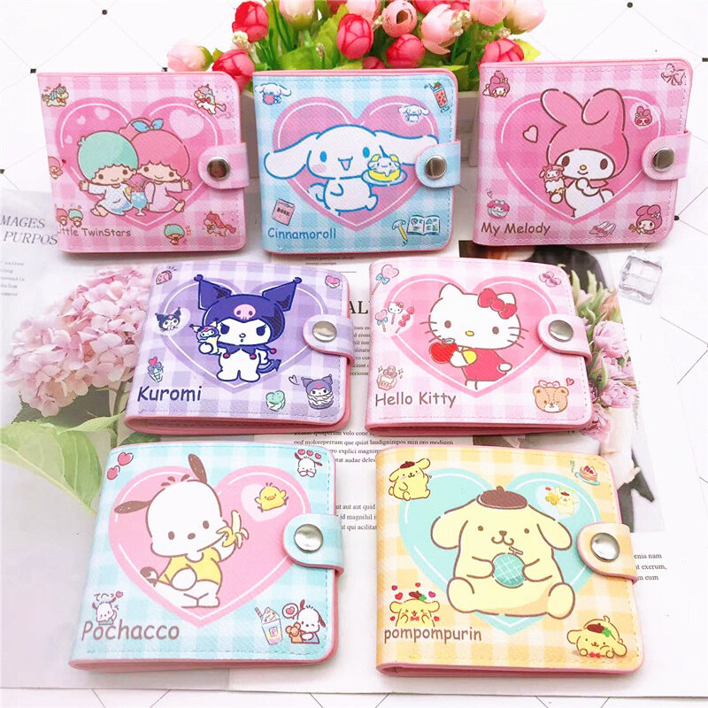 Leuke Sanrio Kuromi Cinnamoroll Pu Portemonnee Portemonnee Cartoon Anime Mijn Melodie Pompom Purin Sleutelhanger Card Bag Mini Purse Handtas