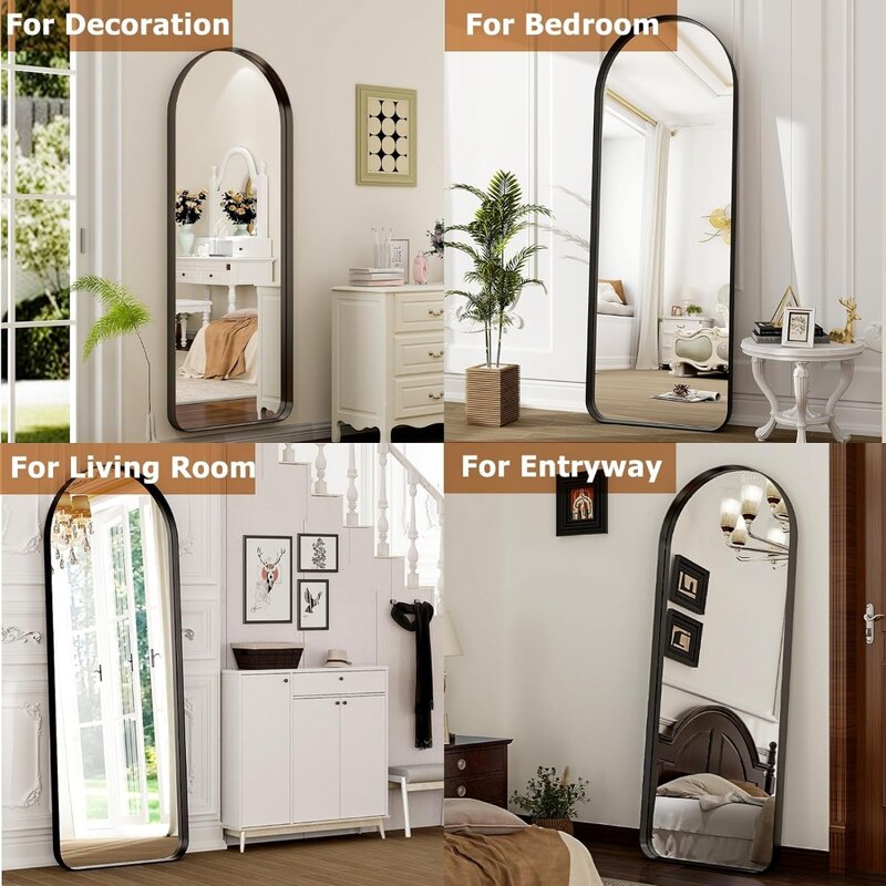 21" x 64" Arched Full Length Mirror - Aluminum Alloy Deep Frame - Black Wall Mounted Mirror for Bathroom, Living Room, Bedroom