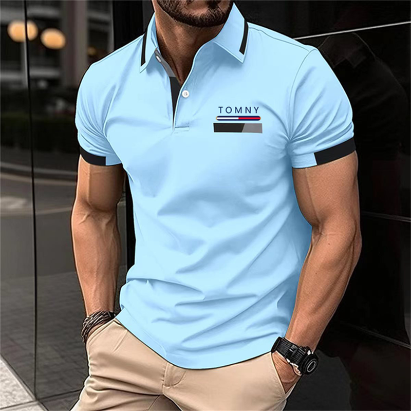 Camisa polo de manga curta simples e versátil masculina, roupa de rua, lazer empresarial, blusa respirável de lapela, boutique moda verão