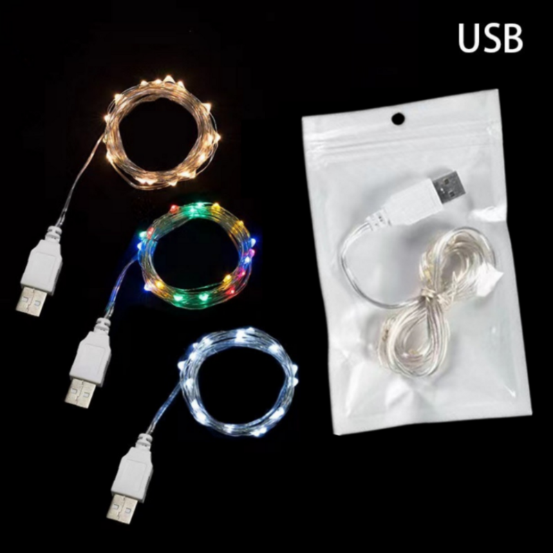 Guirnalda de luces LED con USB, luces de hadas impermeables de alambre plateado de cobre para decoración de fiestas, bodas y Navidad, 1 M, 10 M, 20M