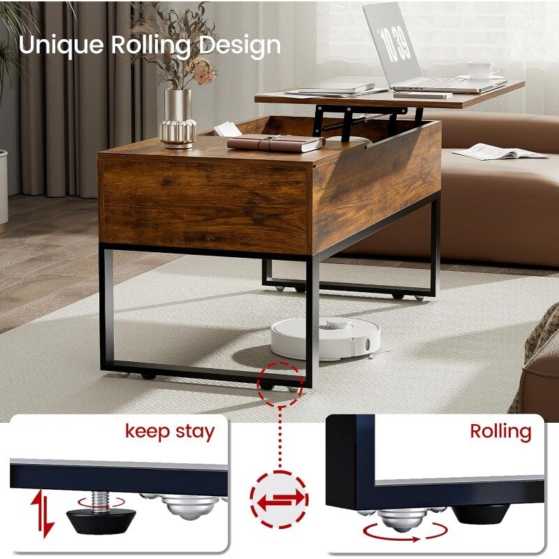 Veelok Lift Top Couch tisch für Wohnzimmer mit verstecktem Ablage fach auf rollenden Rädern