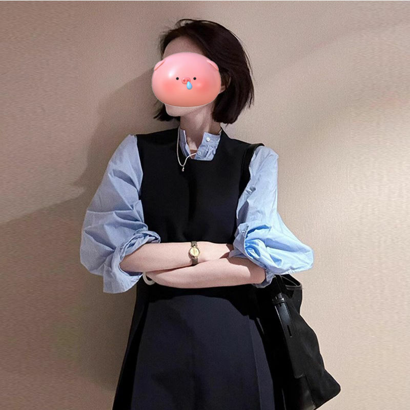 Early Spring Korean Black Strappy Skirt + Shirt 2024 Women's Professional Outfit two pieces