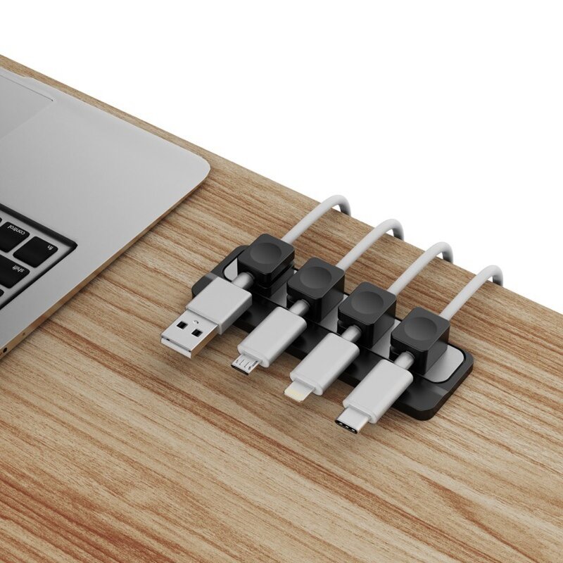 Fixador de cabo USB ímã ajustável, Enrolador de cabo adesivo, Silicone novo, Cor sólida, Mesa, Escritório