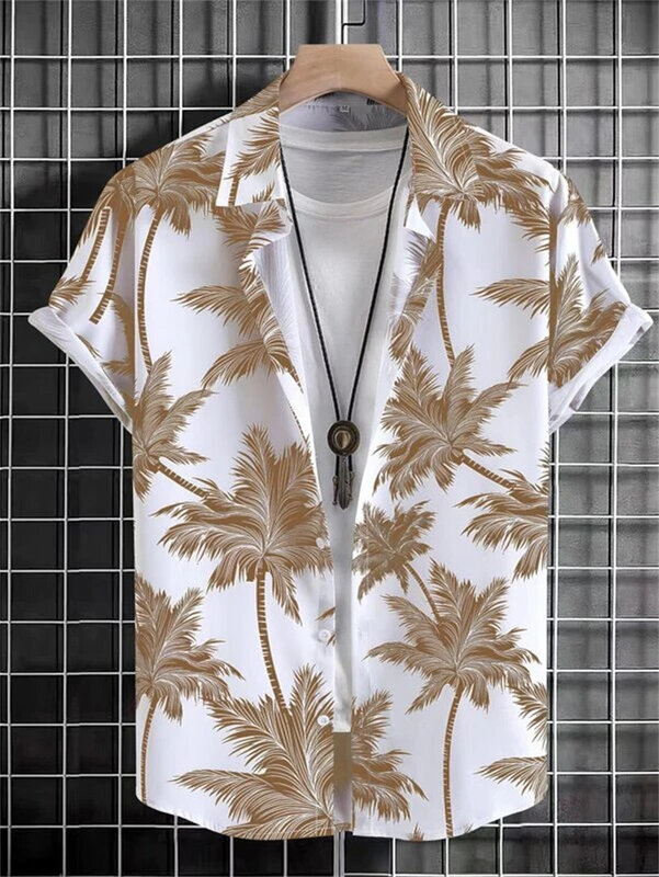Camiseta hawaiana 3D de cocotero para hombre, ropa informal de playa, calle, fiesta al aire libre, suelta, transpirable, Verano