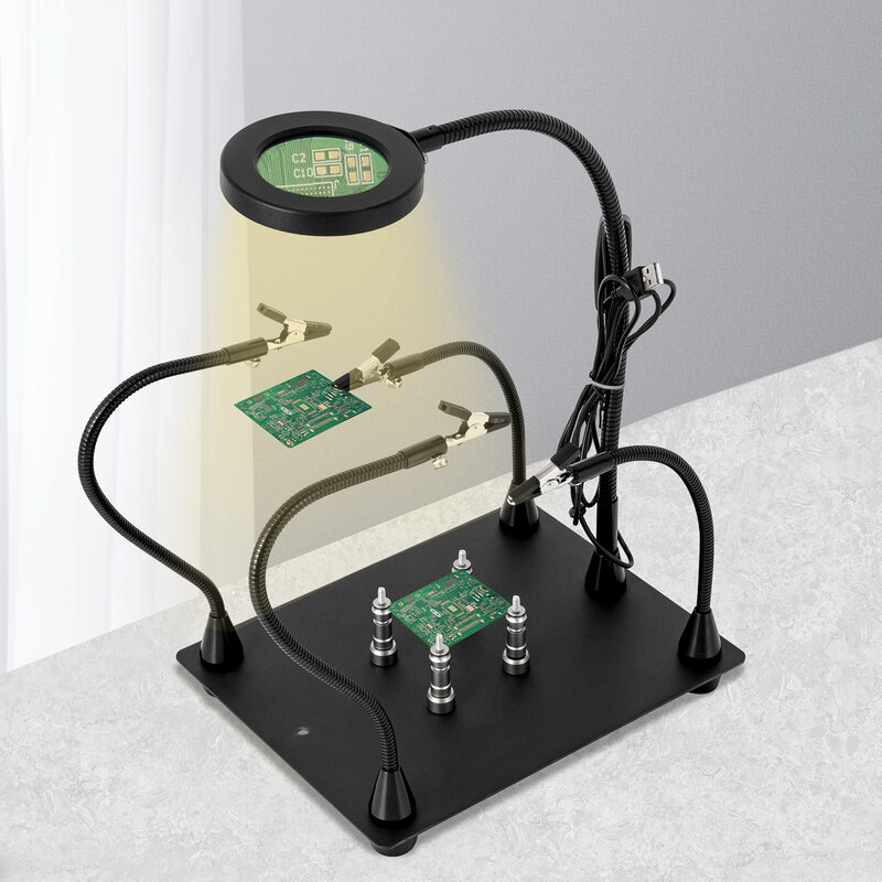 Table de soudage magnétique avec loupe LED, support de lampe 3X, outil de réparation électronique, luminaire de service, soudure à la main