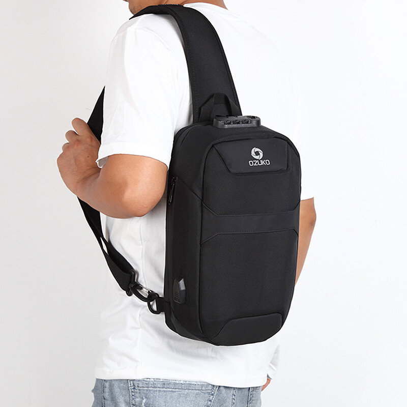 OZUKO-Bolso cruzado antirrobo para hombre, bolsa de pecho impermeable con carga USB, bandolera de viaje corto