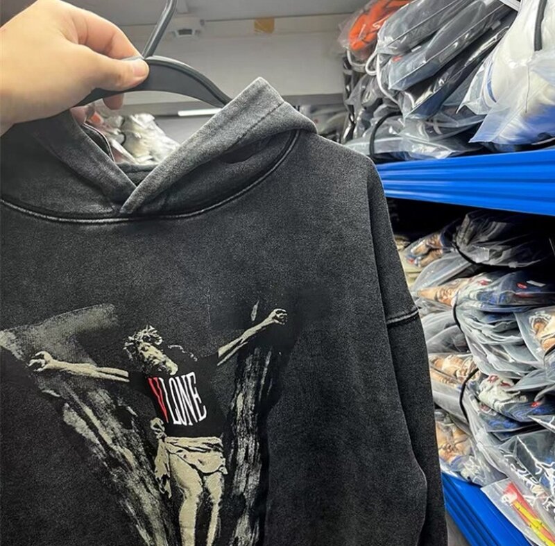 24ss Saint Michael Sweatshirts für Männer Frauen antike hochwertige beschädigte gewaschene schwarze Hoodies