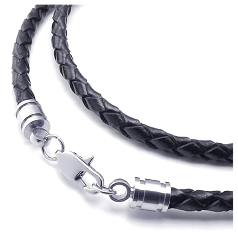 Ювелирные изделия мужское ожерелье-шнур 3 мм-кожа-нержавеющая сталь-для мужчин-цвет черный серебристый-с подарочным мешком-60 см