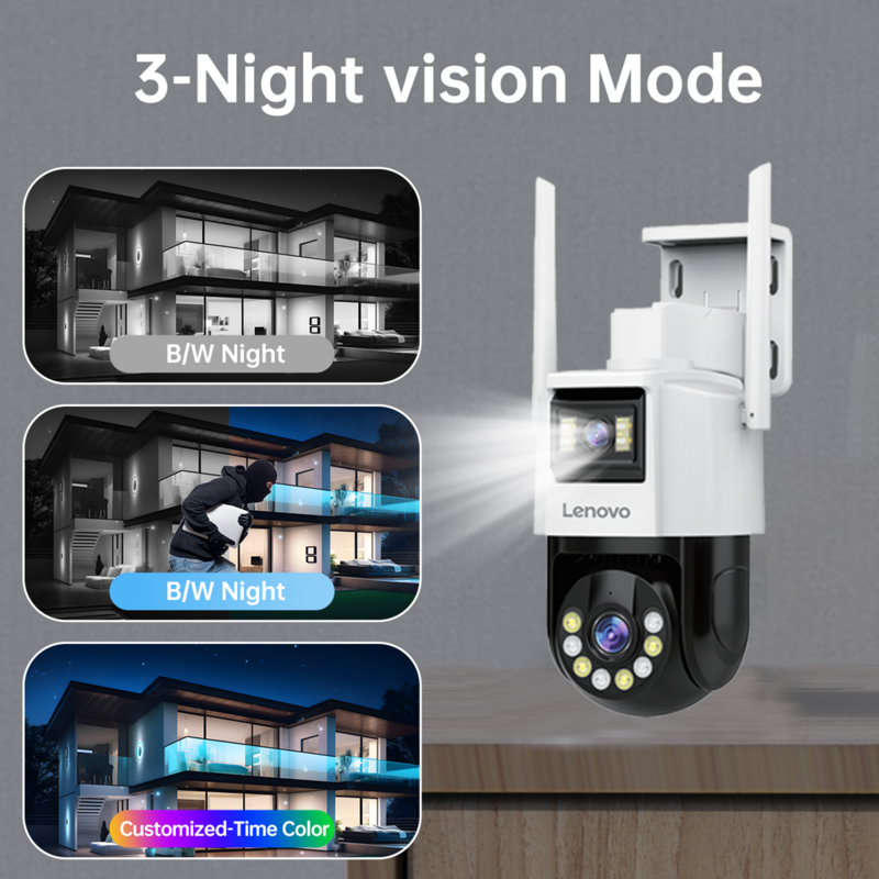 IP-камера Lenovo 5K PTZ с Wi-Fi и двойным объективом, уличная Водонепроницаемая полноцветная камера видеонаблюдения с ночным видением, IP66