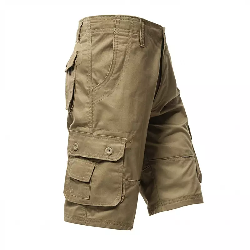 Pantalones Cargo hasta la rodilla para hombre, Shorts clásicos de verano, múltiples bolsillos, talla grande, de algodón, color caqui, verde militar