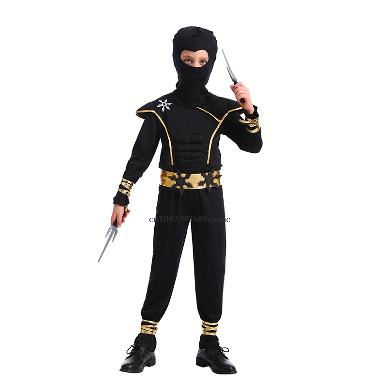 Disfraz de Ninja para niños, traje de Kungfu para Halloween, azul y negro, fiesta de cumpleaños de lujo