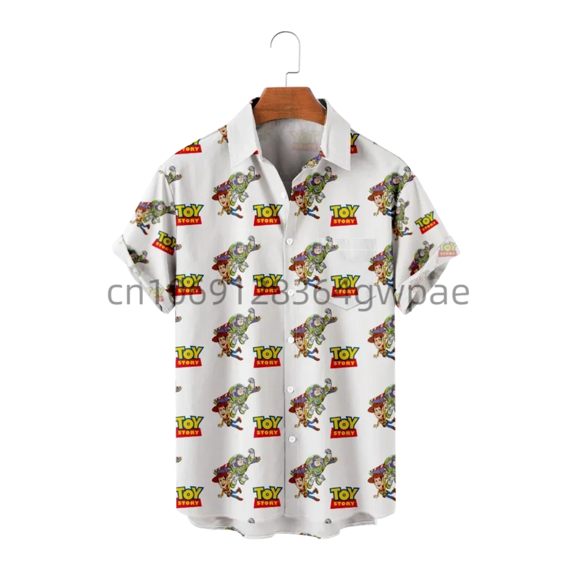 قصة لعبة ديزني للرجال والنساء قميص هاواي ، أكمام قصيرة ، باز ليير ، قميص شاطئ غير رسمي ، الصيف