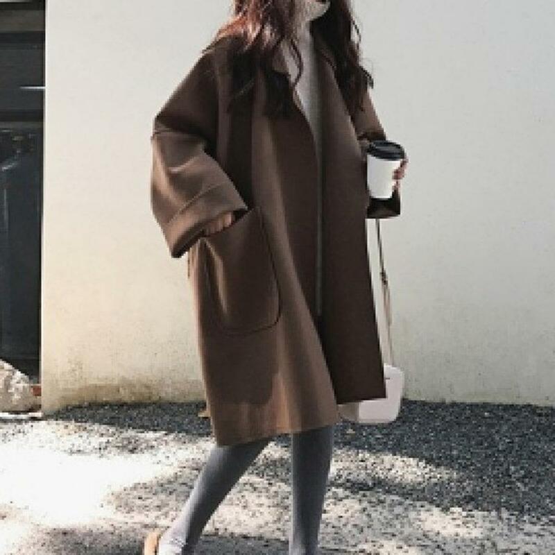 Abrigo elegante con solapa para mujer, prenda de Color liso para otoño y primavera