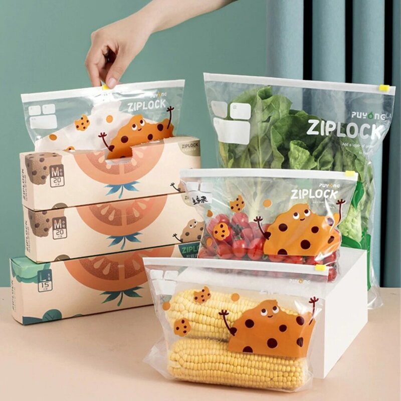 Sliding Lock Pe Sealing Bag Fresh Keeping Bag Refrigerator Fruit Vegetable Zipper Preservation Bag