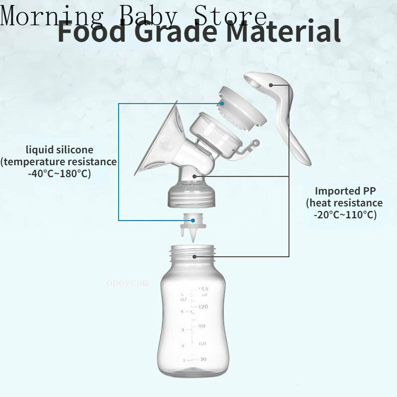 เครื่องปั๊มนมแม่ด้วยมือขนาด150มล. ทำจากซิลิโคน PP ปราศจากสาร BPA พร้อมอุปกรณ์ปั๊มน้ำนมฟังก์ชันจุกนม