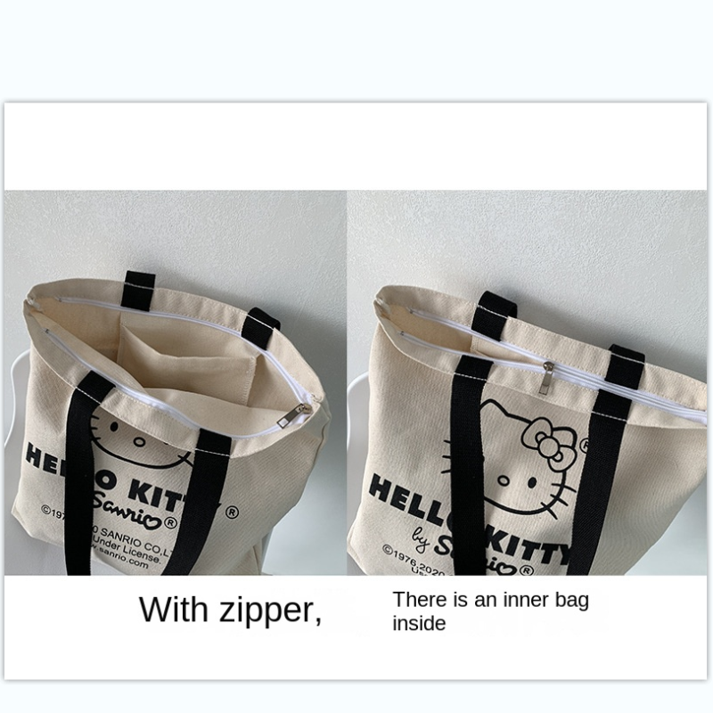 Hello Kitty Match Retro ผ้าใบกระเป๋าผู้หญิงกระเป๋าเดินทางไหล่กระเป๋าถือสาวความจุขนาดใหญ่สำหรับนักเรียนการ์ตูน