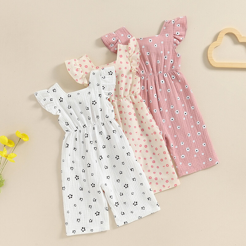 2024-04-03 Lioraitiin 6M-4Y Toddler Summer Kids Girl Romper Casual Floral Print Ruffle Jumpsuit Pants Casual Cute Clothes