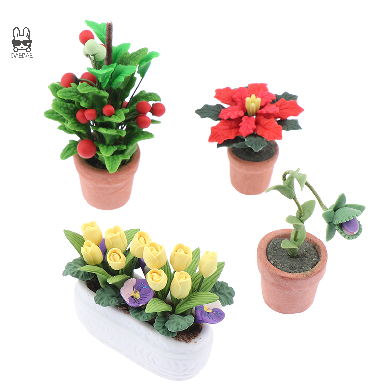 1:12 casa delle bambole in miniatura piante in vaso tulipano vaso di fiori fortuna frutta Bonsai modello giardino decorazioni per la casa giocattolo casa delle bambole accessori