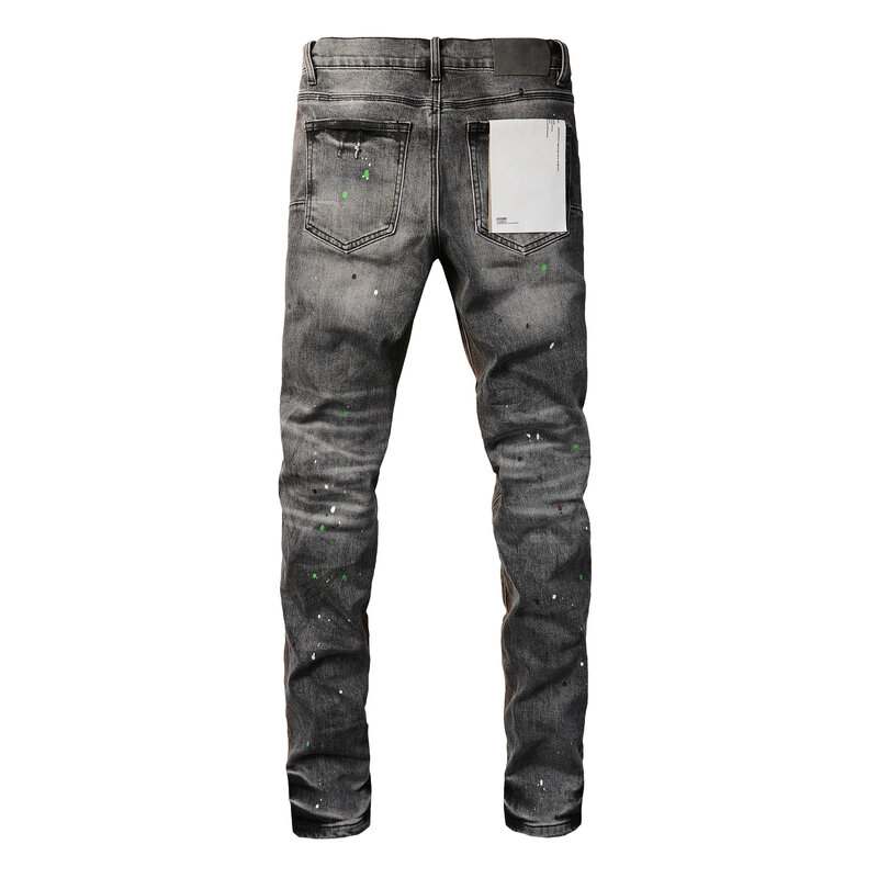 Celana jeans merek ROCA ungu baru 2024 dengan celana Denim kurus tingkat rendah perbaikan pencucian nada ganda distressed jalanan tinggi