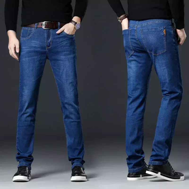 Jeans caldi in pile da uomo autunno inverno pantaloni lunghi da lavoro di moda pantaloni classici in Denim retrò Jeans Slim elasticizzati Casual