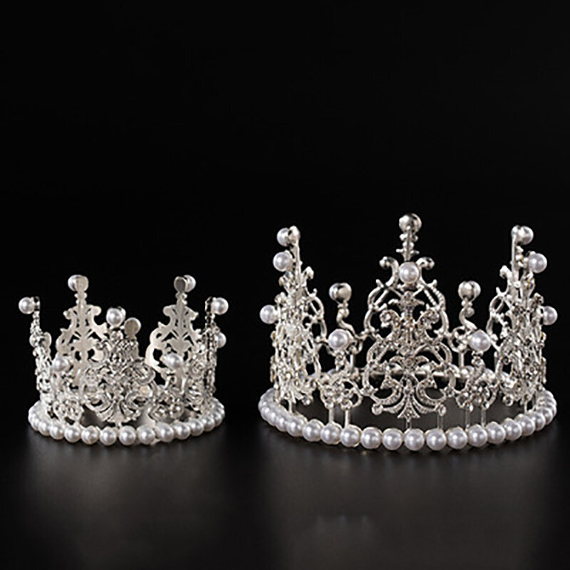 1 buah mahkota mutiara kue dekoratif tiara kecil kristal mutiara putri CakeToppers