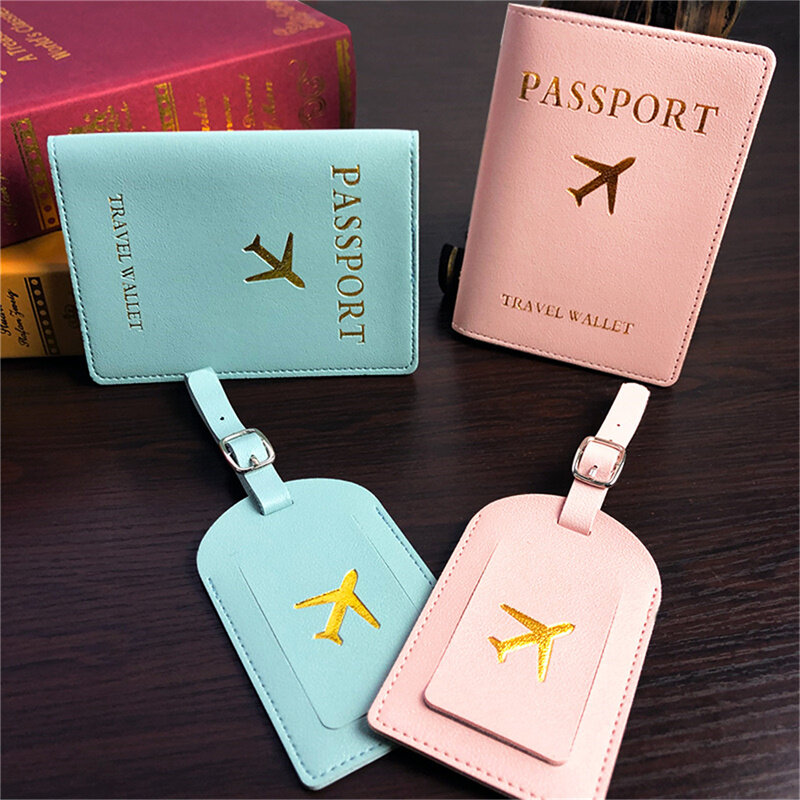 Porte-passeport et étiquette de bagage en cuir simple, couverture de passeport pour couple, ensembles de voyage, 1 pièce, 2 pièces