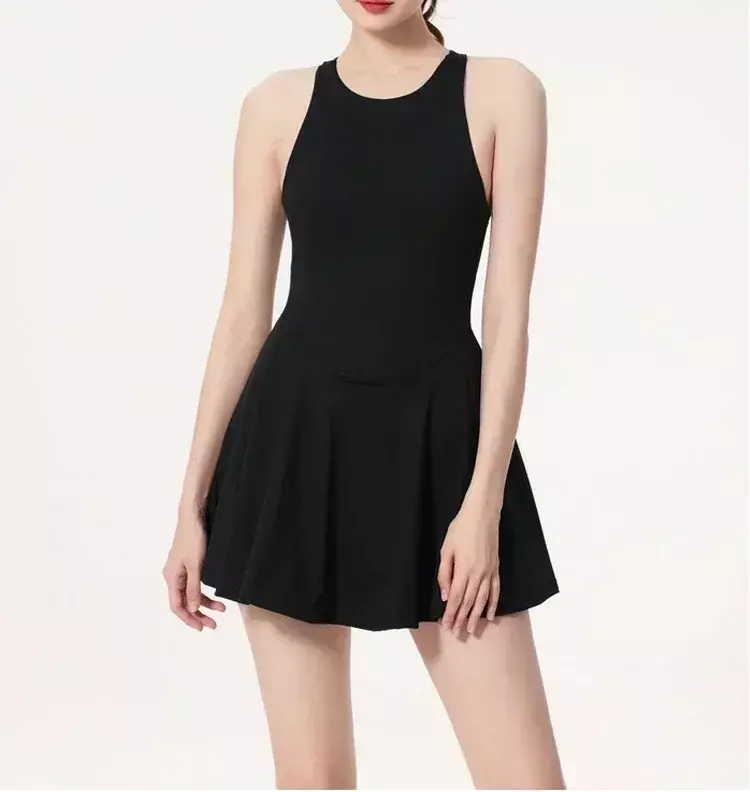 Lemon Tennis Skirt Quick Dry Badminton Sports Dress With Chest Pad one-piece Yoga Clothes Fitness Sundress Anti-leakage