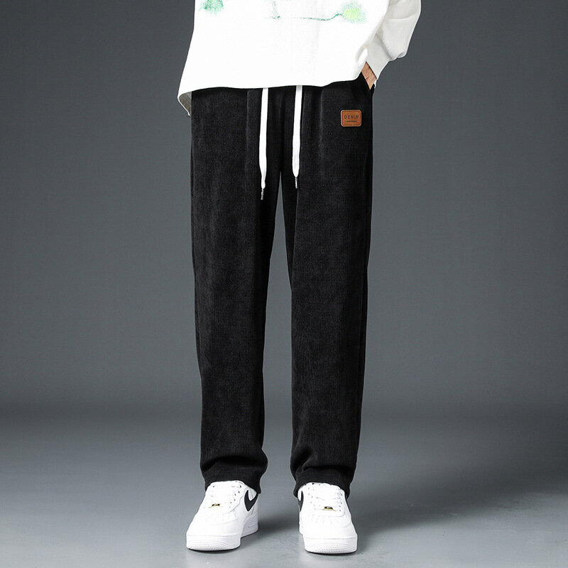 Брюки мужские вельветовые прямые, Свободные мешковатые штаны в стиле хип-хоп, с эластичным поясом, винтажная уличная одежда