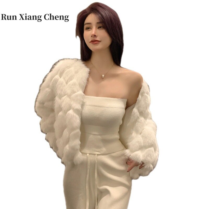 RUN XIANG CHENG-Manteau en fourrure de renard pour femme, manteau court, 1 pièce, nouvelle collection hiver, livraison gratuite