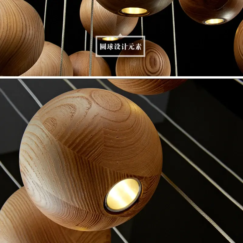 Деревянная креативная художественная Подвесная лампа для кухни, ресторана, новый китайский гостиничный деревянный шар, интерьер детской комнаты, подвесной светильник