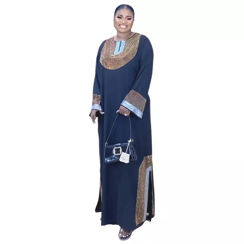 Vestido africano para mujer, vestido largo suave y brillante con bufanda