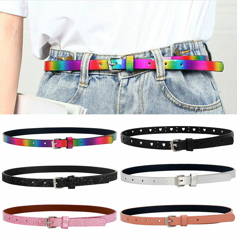 Kids Adjuestable Faux Leather Sequins Children Belt Alloy Buckle Girls Solid Color Colorful Waistband Fashion New Ladies Belts