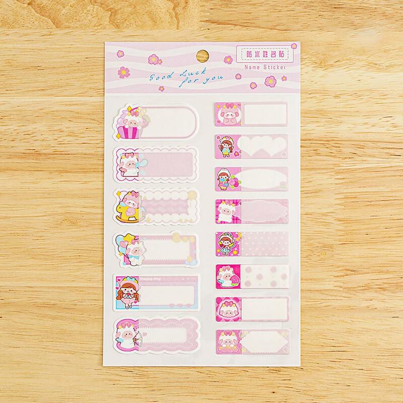 14 buah Tag nama pola hewan kartun stiker nama Label Tag tahan air stiker buku tempel merekat sendiri alat tulis sekolah
